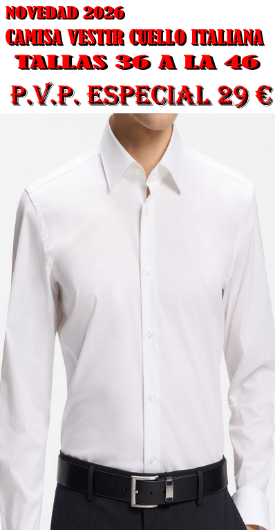 CAMISA DE VESTIR CABALLEROS BLANCA CUELLO ITALIANO