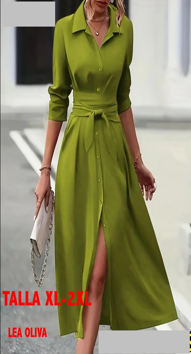 VESTIDO LEA OLIVA LARGO