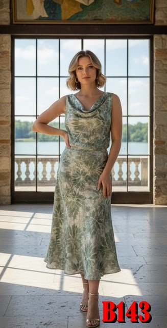 VESTIDO JF-FASHION MIDI ESTAMPADO VERDE