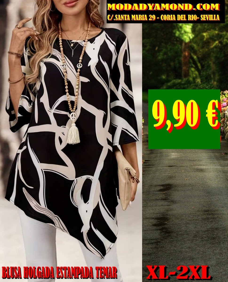 BLUSA TEMAR SEÑORA HOLGADA BCO/NEGRO