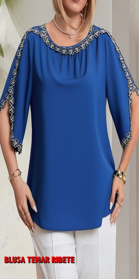 CAMISETA SRA. AZUL RIBETE