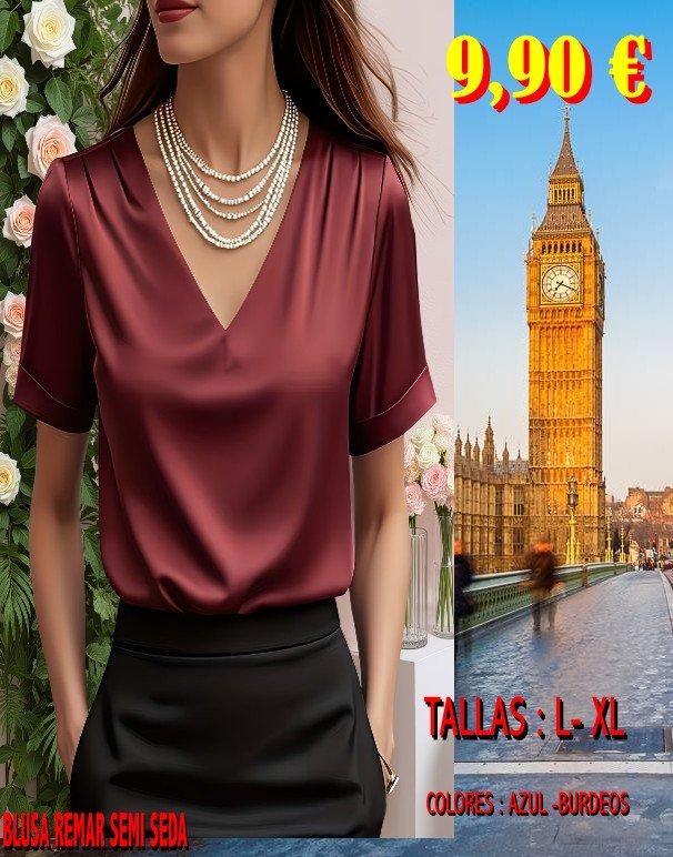 BLUSA SEMI-SEDA TEMAR MANGA CORTA