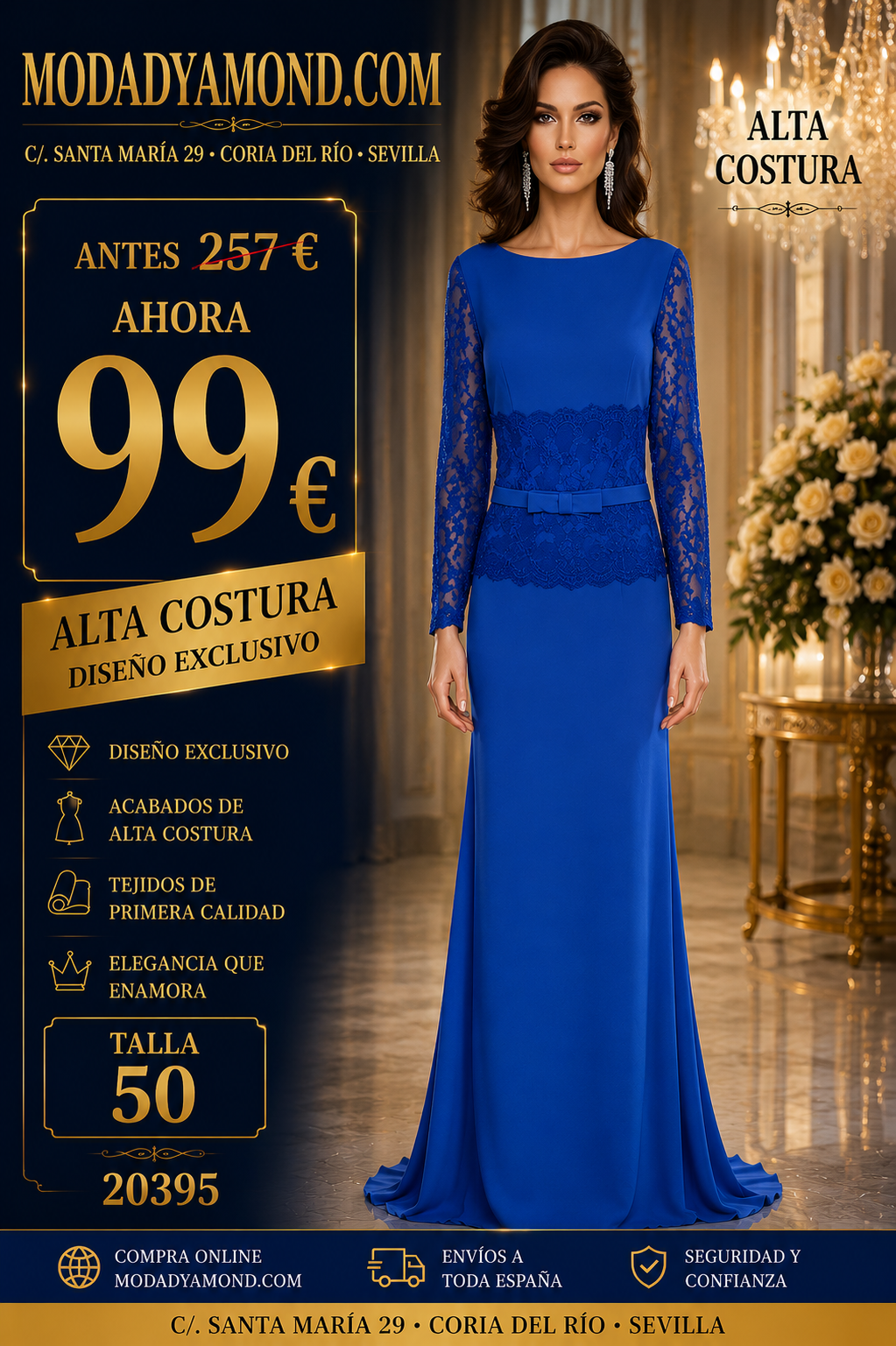 VESTIDO ALTA COSTURA 20395 AZUL LARGO CURVIS