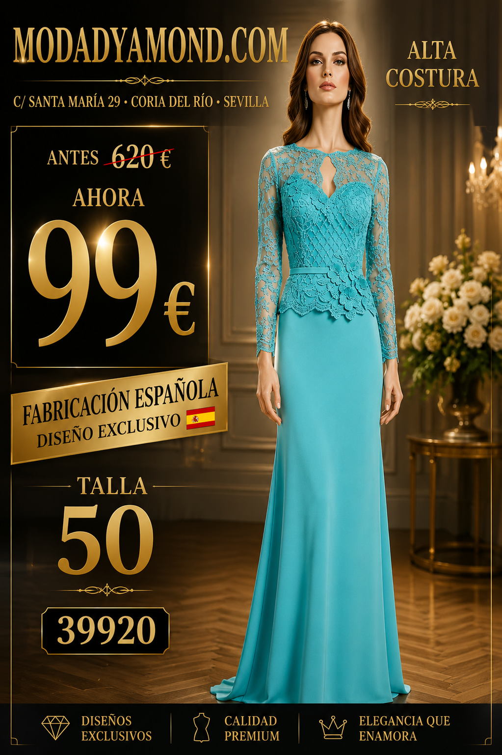 VESTIDO KOTON DE ALTA COSTURA 39920 LARGO CURVIS