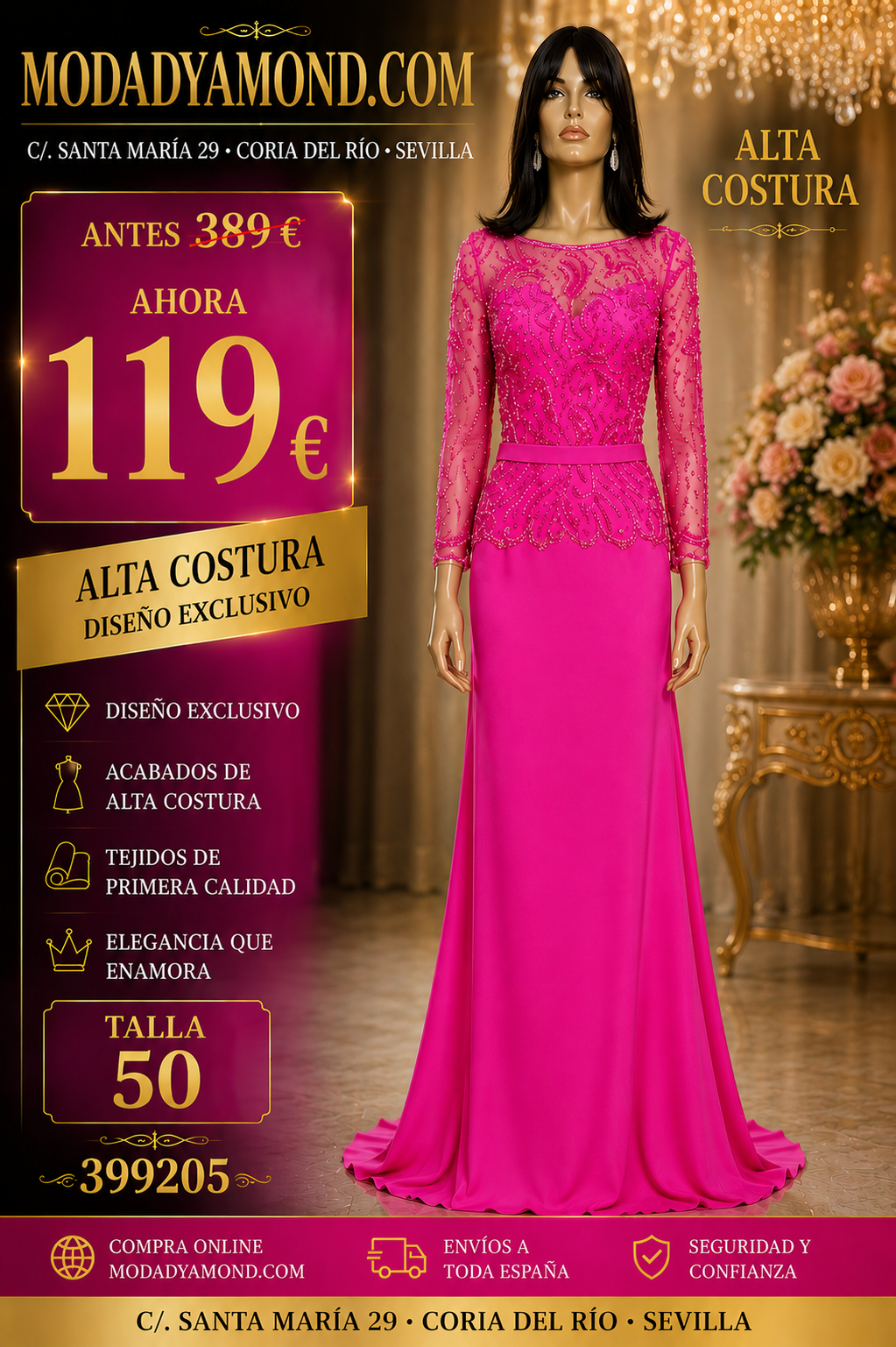 VESTIDO KOTON ALTA COSTURA 399205 LARGO CURVIS