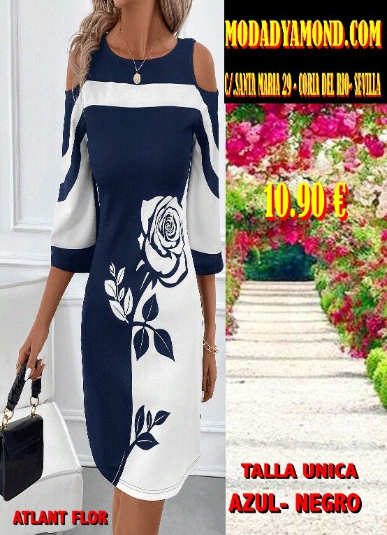 VESTIDO ATLANT FLOR AZUL Y NEGRO