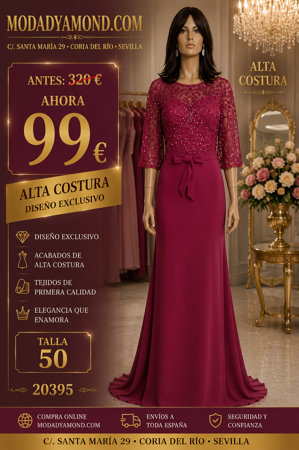 VESTIDO KOTON ALTA COSTURA 20395 BUGAMBILLA LARGO CURVIS