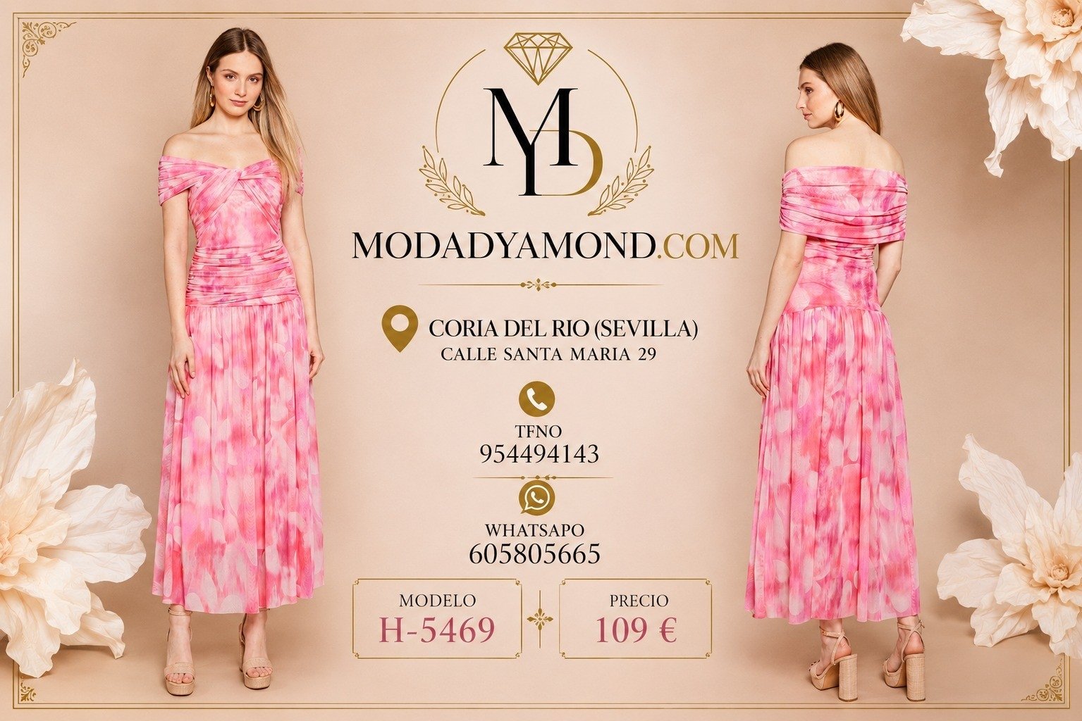 VESTIDO HERYSA LARGO ESTAMPADO H-5469  (ULTISIMA NOVEDAD)
