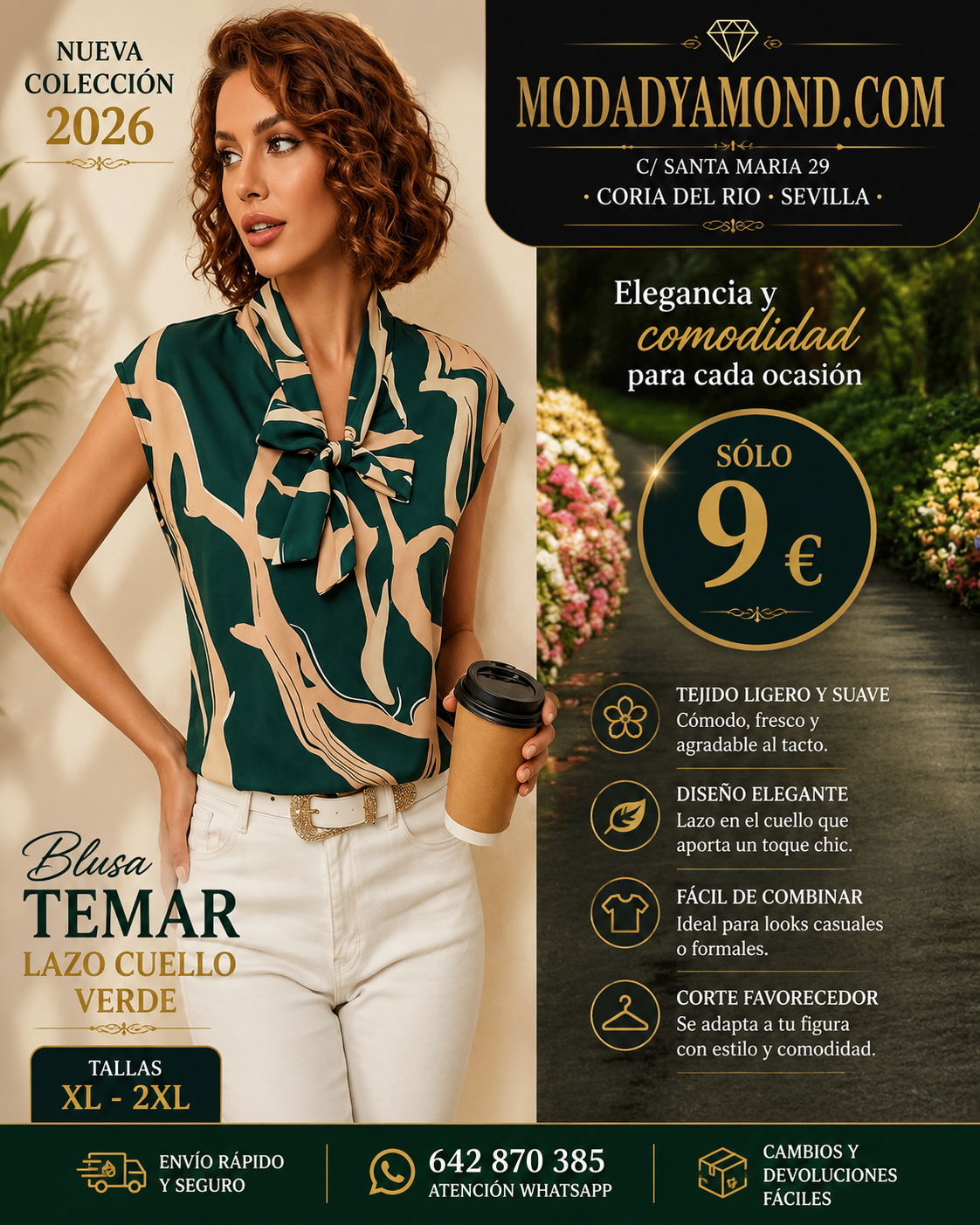 BLUSA ESTAMPADA VERDE TEMAR CON LAZO