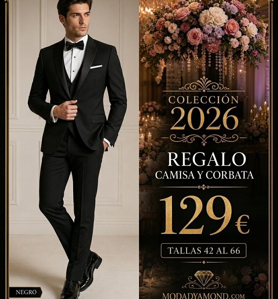 TRAJE DE CHAQUETA CABALLERO CENTAURO NEGRO (CON REGALO DE CAMISA BLANCA CUELLO ITALIANO Y CORBATA A ELEGIR COLOR)