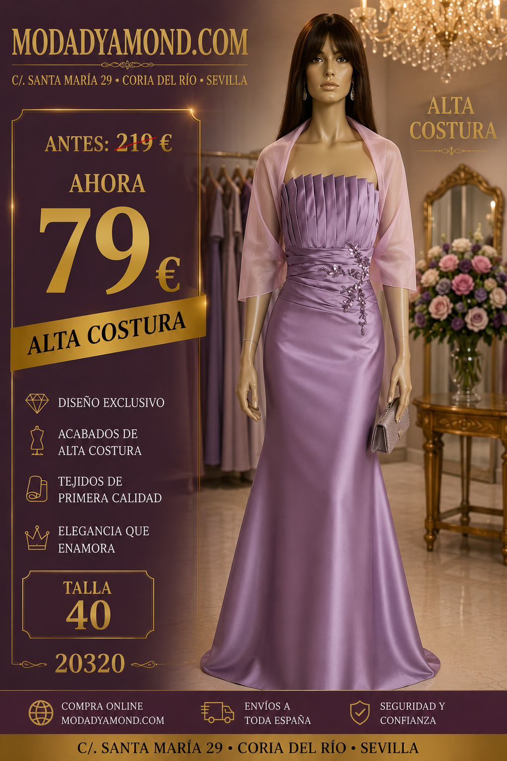 VESTIDO KOTON ALTA COSTURA VIOLETA LARGO 20320