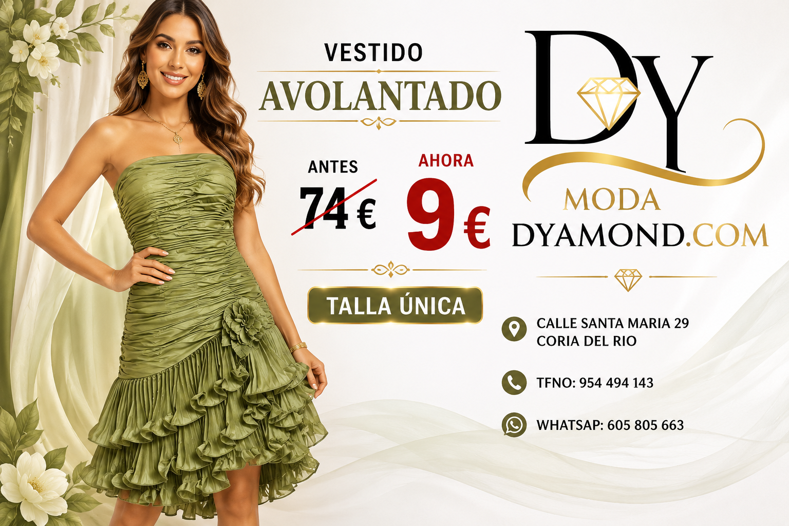 VESTIDO AVOLANTADO VERDE OLIVA (GRAN OPORTUNIDAD)