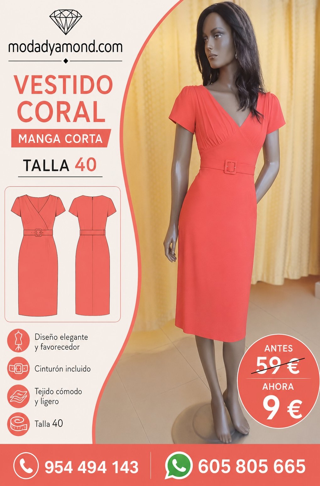 VESTIDO CORTO CON MANGAS CORTAS (GRAN OPORTUNIDAD)