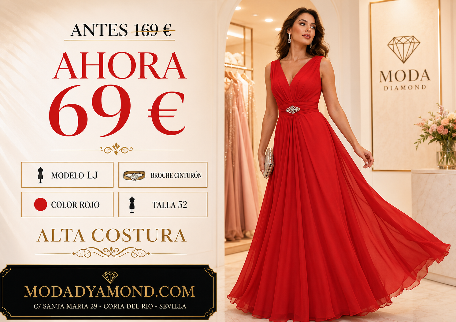 VESTIDO LJ BROCHE CINTURON (ALTA COSTURA) CURVIS LARGO