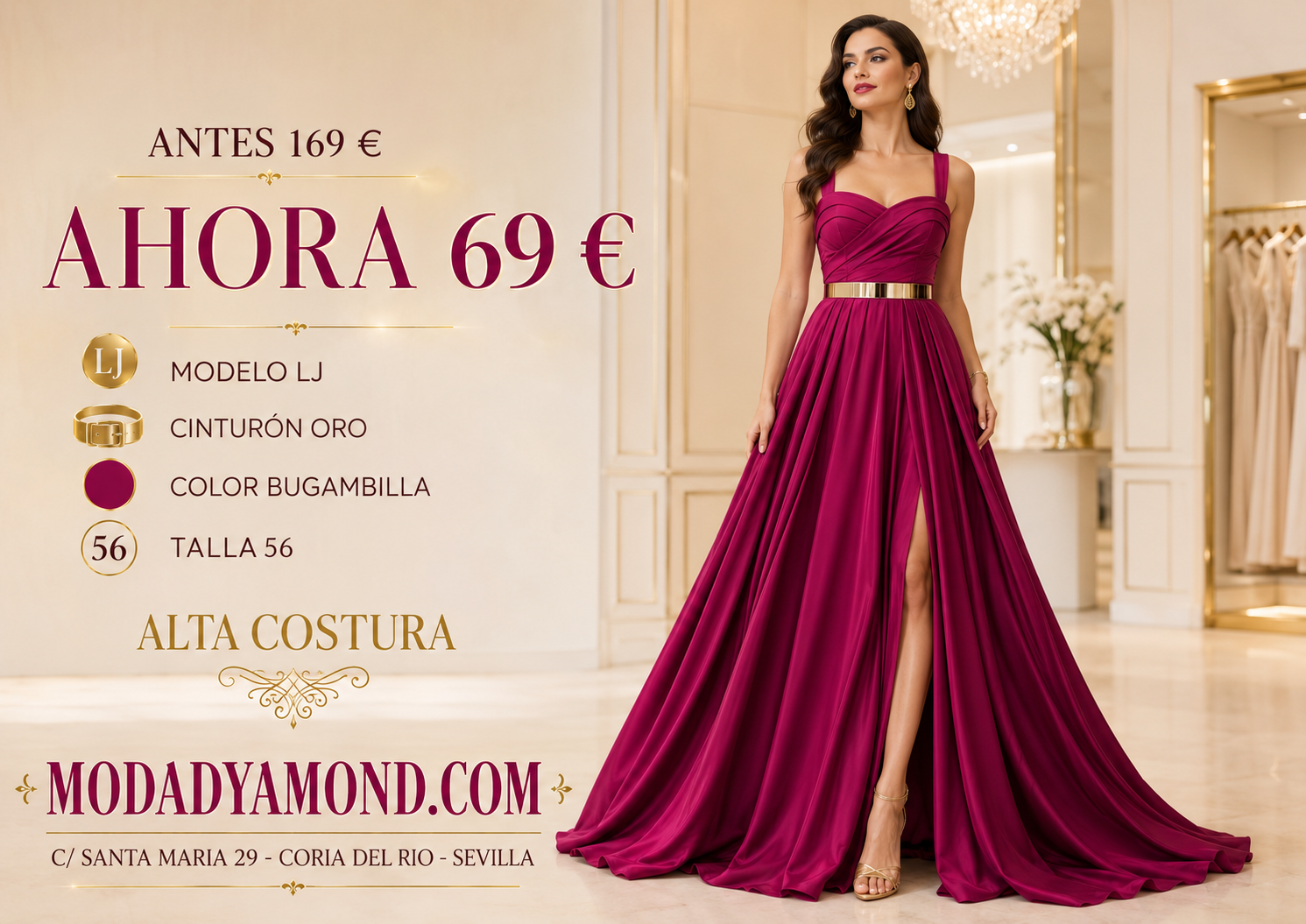 VESTIDO LJ  CINTO ORO (ALTA COSTURA) LARGO CURVIS