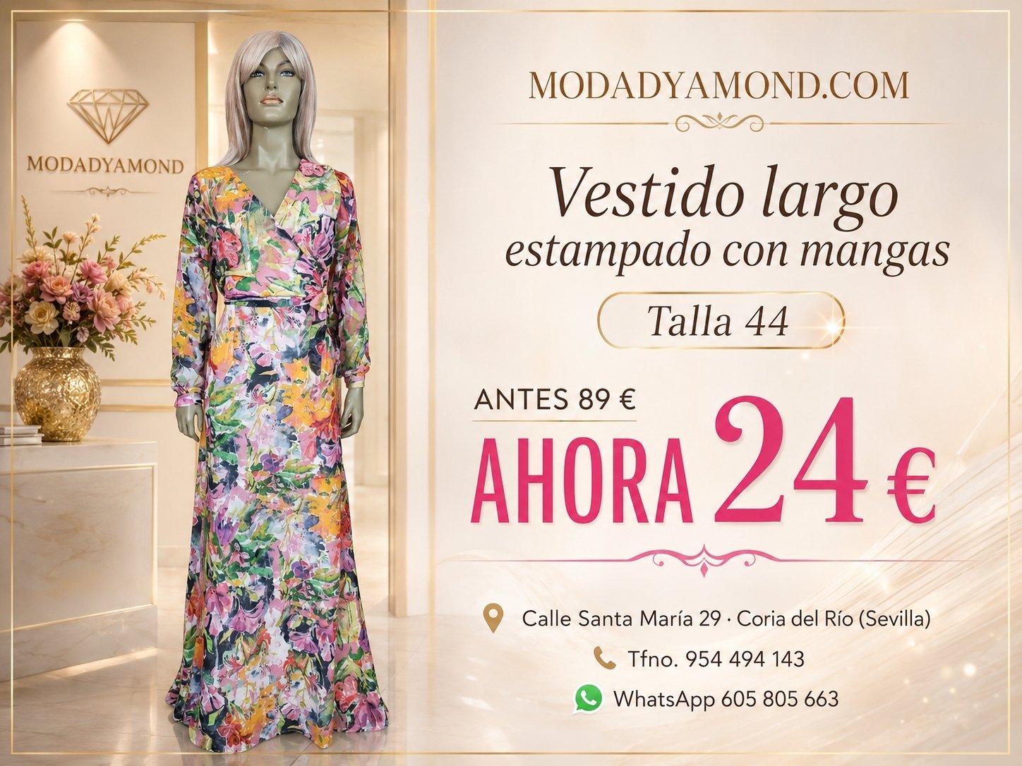 VESTIDO ESTAMPADO LARGO MANGA LARGA