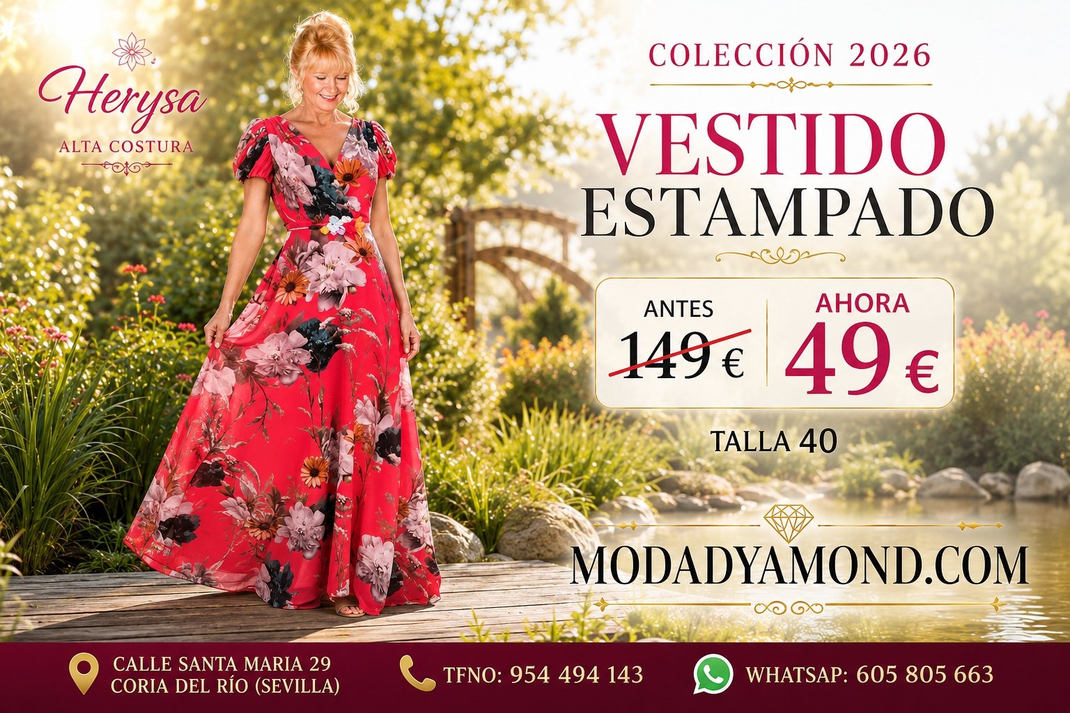 VESTIDO HERYSA ESTAMAPADO ROJO  LARGO (ALTA COSTURA GRAN EXCLUSIVIDAD)