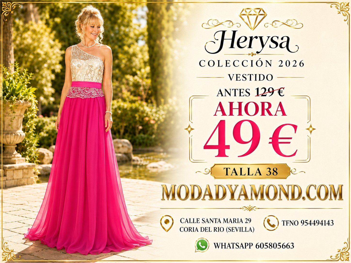 VESTIDO HERYSA LARGO CUERPO ENCAJE ORO (GRAN EXCLUSIVIDAD Y ALTA COSTURA)