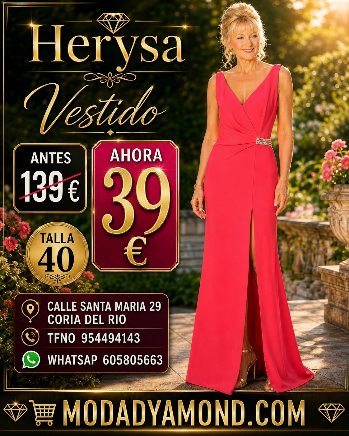 VESTIDO HERYSA LARGO CINTO LATERAL ALTA COSTURA GRAN EXCLUSIVIDAD)