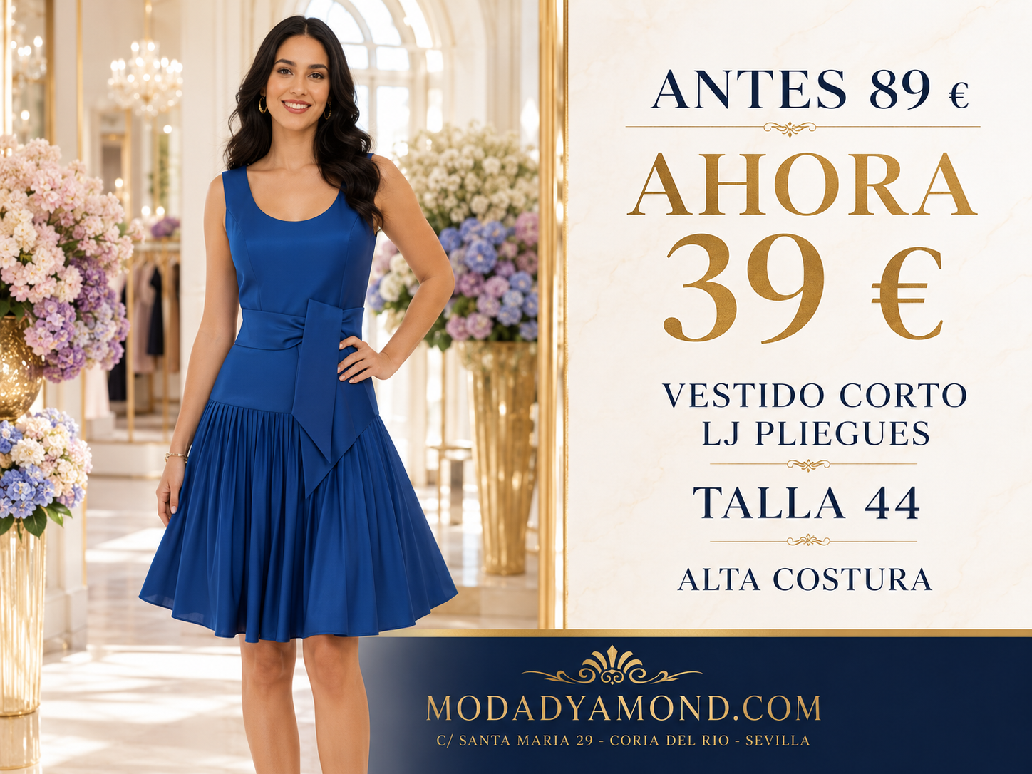 VESTIDO LJ CORTO PLIEGUES AZUL (ALTA COSTURA)