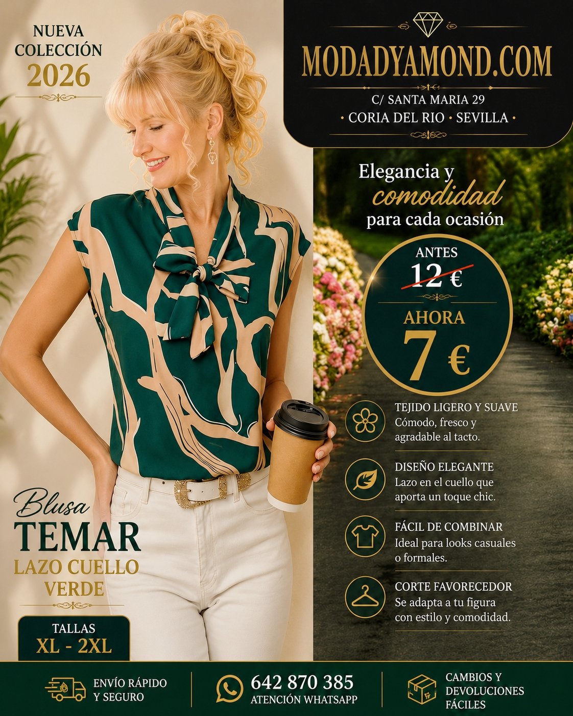 BLUSAS ESTAMPADA VERDE Y AZUL TEMAR CON LAZO