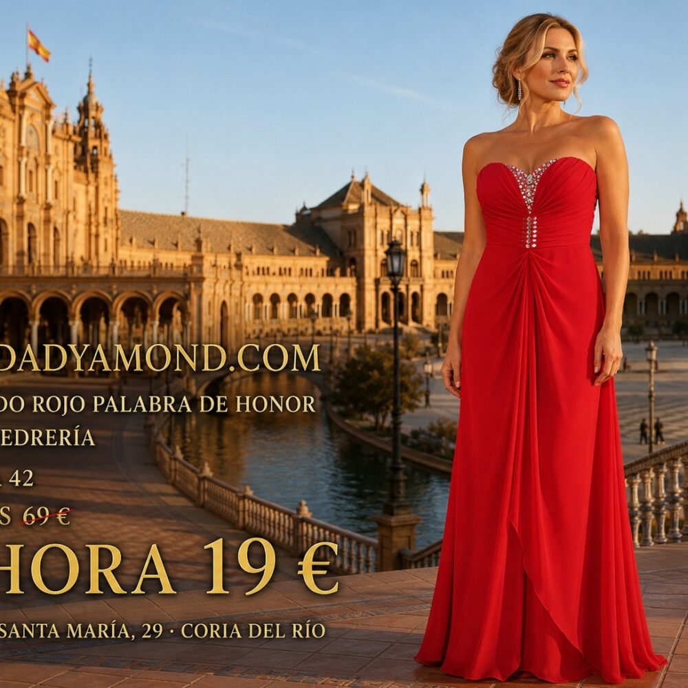 VESTIDO LARGO ROJO PALABRA DE HONOR CON PEDRERIA EN PECHO