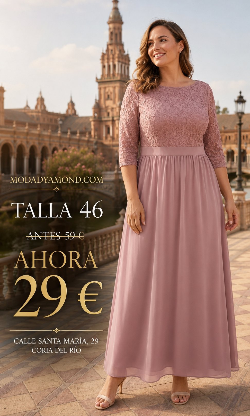 VESTIDO LARGO MEDIA MANGA TOP ENCAJE