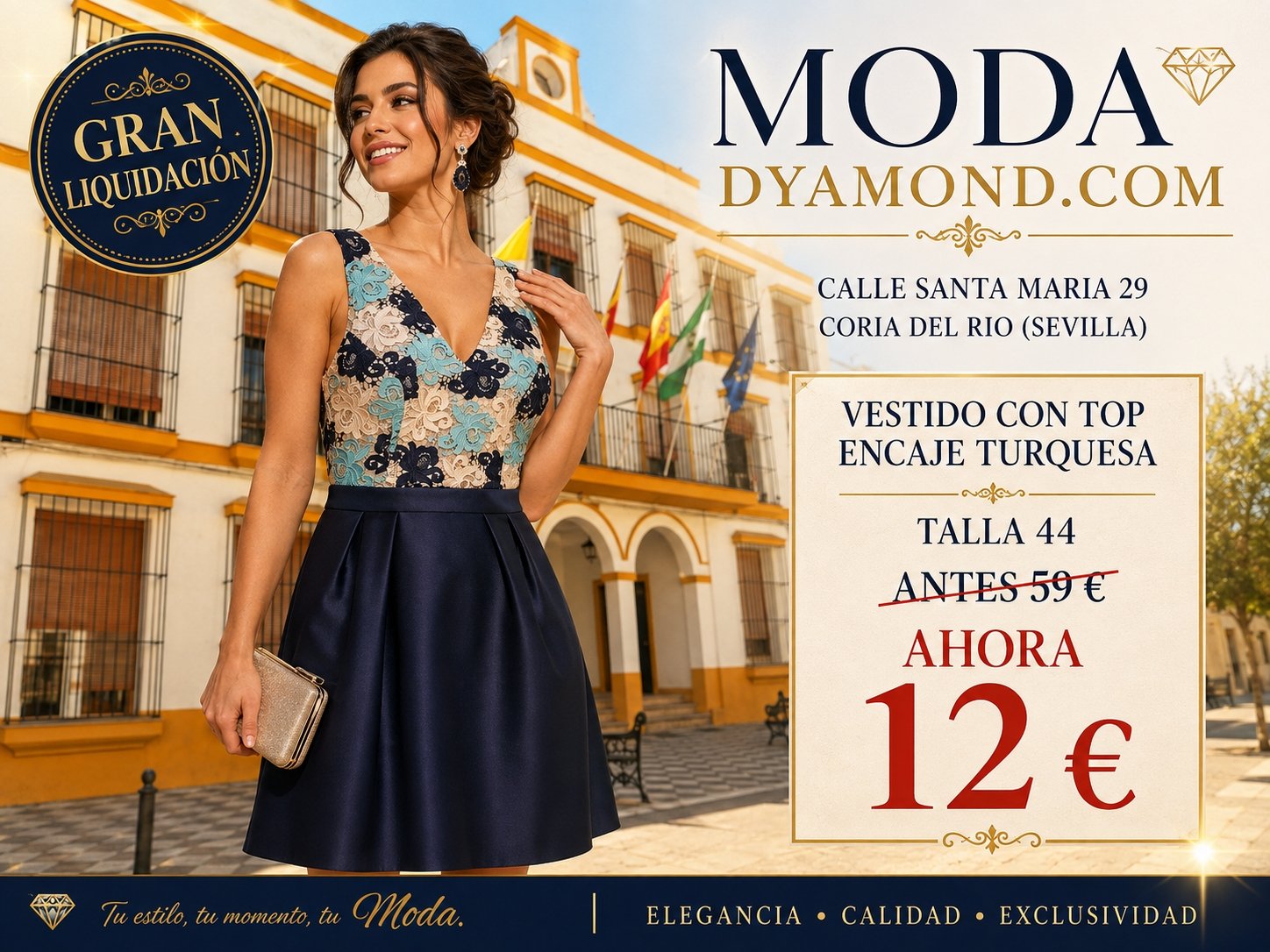 VESTIDO CORTO LOCAL TOP DE ENCAJE ESTAMPADO FALDA AZUL