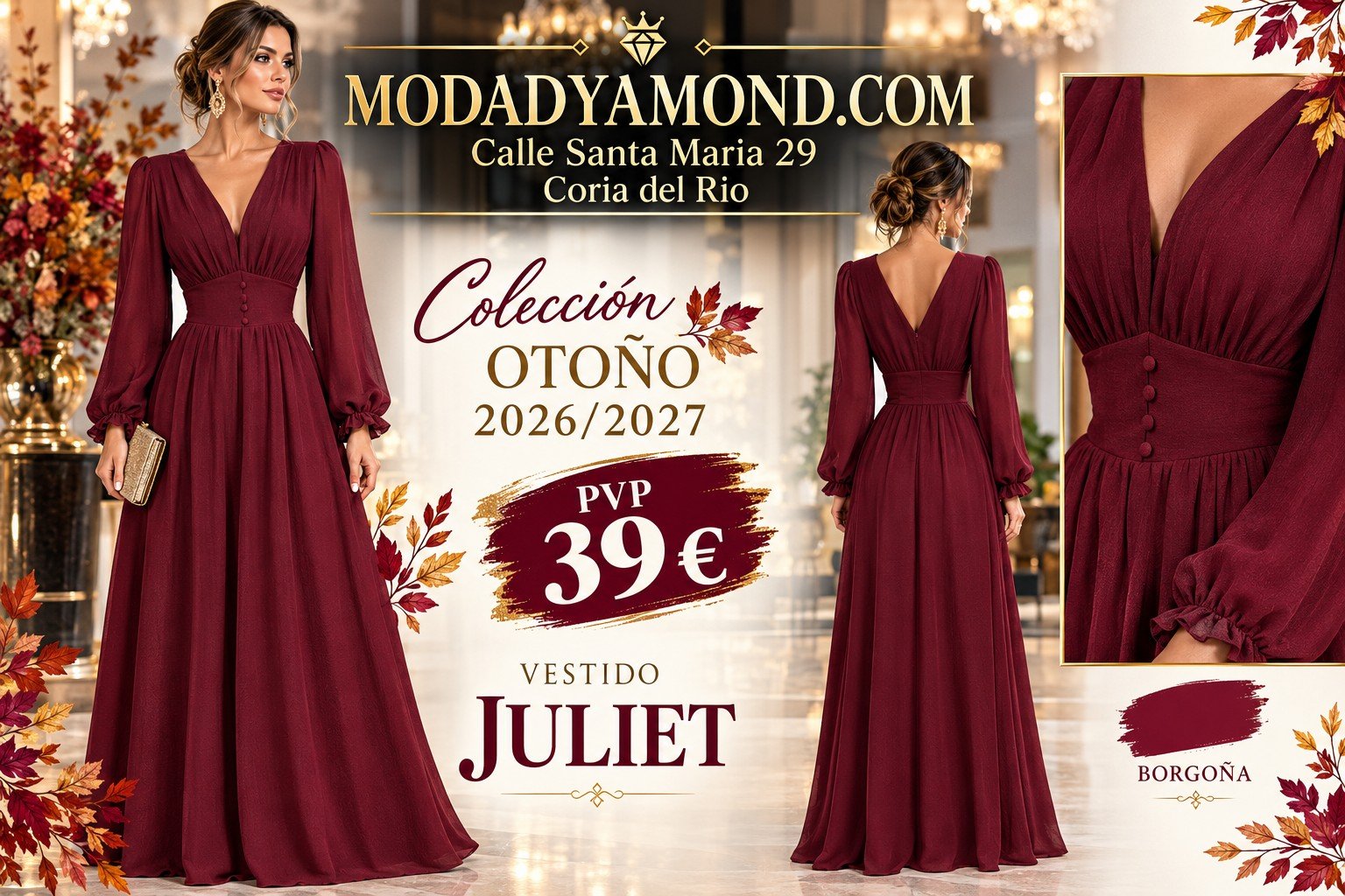 VESTIDO JULIET LARGO BORGOÑA